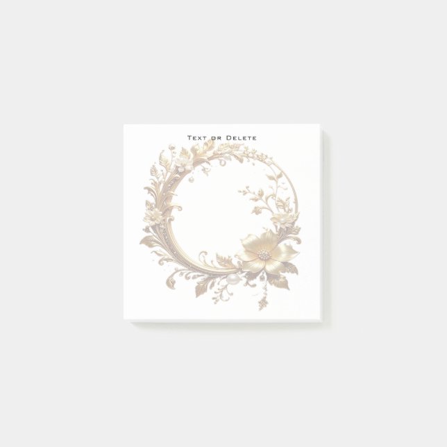 Goldene Blumen Ornament Rahmen Notizzettel (Vorderseite)
