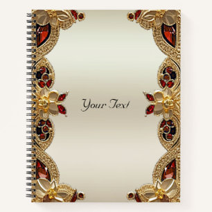 Goldene Blumen Rotes Edelstein Notizbuch