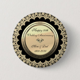 Goldene Blumen Schwarzes 50. Hochzeitjubiläum Button