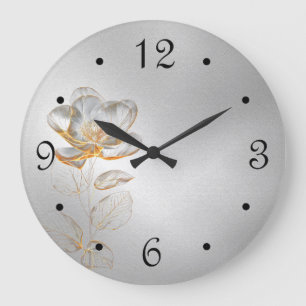Goldene Blumen Silber Zahlen Große Wanduhr