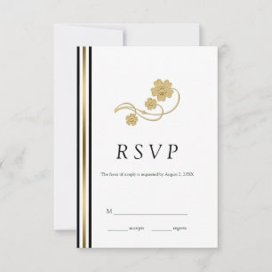 Goldene Blumen und Linien RSVP Karte