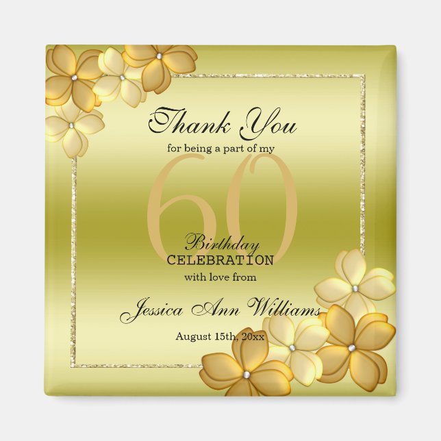 Goldene Blumendekoration und Glitzer 60. Geburtsta Magnet (Vorne)