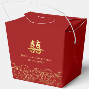 Goldene Blumenfoto Paar Chinesische Hochzeit Danke Geschenkschachtel