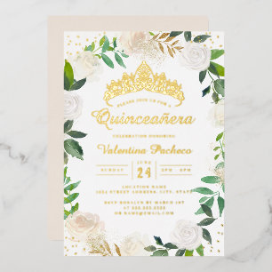 Goldene Blumenkranz-Tiara Quinceanera   Folieneinladung