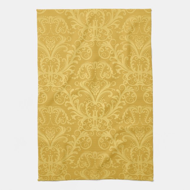 Goldene Blumenluxustapete Geschirrtuch (Vertikal)