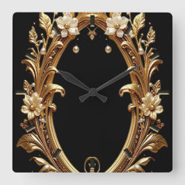 Goldene Blumenverzierte Rahmen Wanduhr