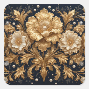 Goldene Blumenverzierung Quadratischer Aufkleber
