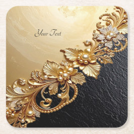 Goldene Blumenverzierungen Papieruntersetzer Rechteckiger Pappuntersetzer