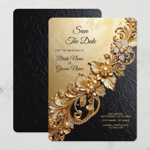 Goldene Blumenverzierungen Save The Date