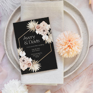 Goldene Blush-Ästhetische Pampas Hochzeitseinladun Folieneinladung