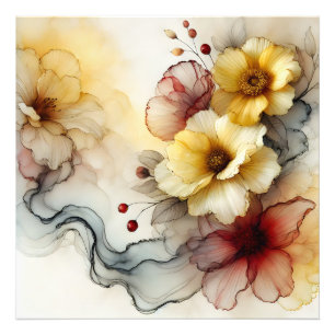 "Goldene Blüte Elegante: Abstrakte blumengeschmück Fotodruck