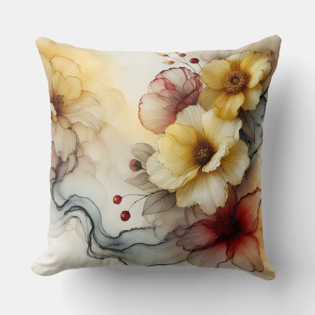 "Goldene Blüte Elegante: Abstrakte blumengeschmück Kissen (Vorderseite)