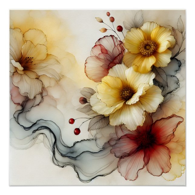 "Goldene Blüte Elegante: Abstrakte blumengeschmück Poster (Vorderseite)