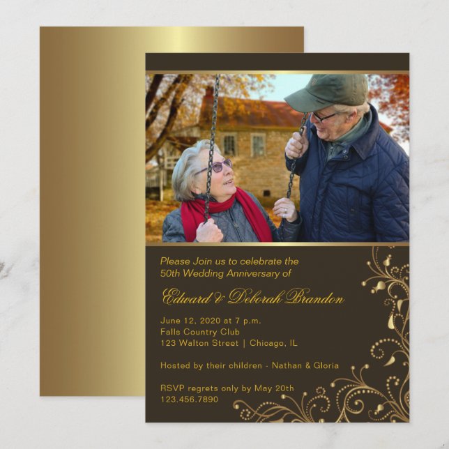 Goldene Blüte zum 50. Hochzeitstag Einladung (Vorne/Hinten)