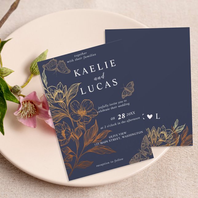 "Goldene Blüten der Liebe" | Romantische Hochzeit  Einladung (Von Creator hochgeladen)