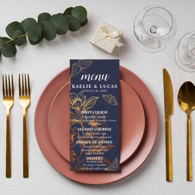 "Goldene Blüten der Liebe" | Romantische Hochzeit  Menükarte (Von Creator hochgeladen)