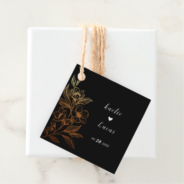"Goldene Blüten der Liebe" | Schwarze Hochzeit Geschenkanhänger (Beispiel)
