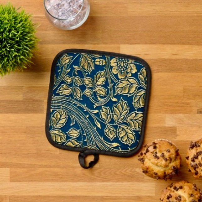 Goldene Blüten Eleganz Topflappen (Pot Holder Full rubber protection cover no slip silicon hanging loop. 

)