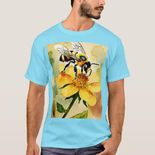 Goldene Blüten & Fleißige Biene Aquarell-Kunst. T-Shirt
