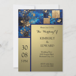 Goldene Blüten in Mitternachtsblau Einladung