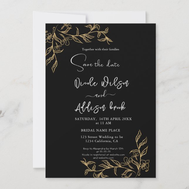 Goldene Blütenblütenhochzeit Einladung (Vorderseite)