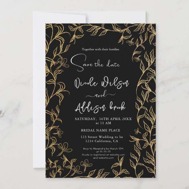 Goldene Blütenblütenhochzeit Einladung (Vorderseite)
