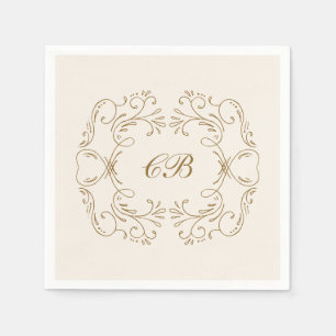 Goldene Blütenkranz-Monogramm Elfenbein-Hochzeitsf Serviette