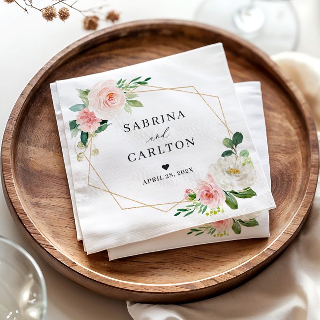 Goldene Blütenpink-Blütenhochzeit Serviette (Von Creator hochgeladen)