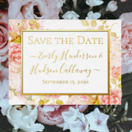 Goldene Blütenpink-Grenz-Hochzeit RSVP Folie Einladungspostkarte