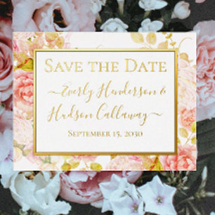 Goldene Blütenpink-Grenz-Hochzeit RSVP Folie Einladungspostkarte