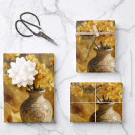 Goldene Blütenvase Geschenkpapier Set