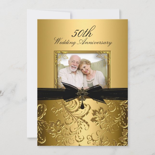 Goldene Blütenwirbel Foto 50 Jahre Einladung (Vorderseite)