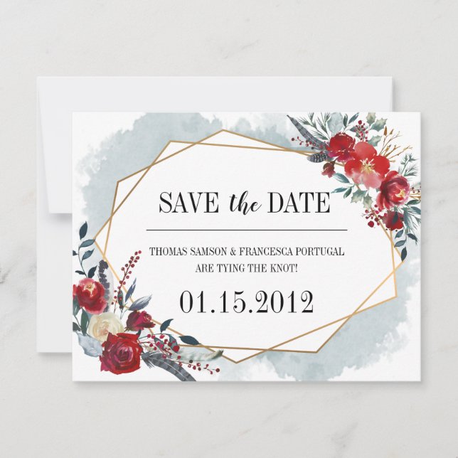 Goldene Boho-Blumenhochzeit Das Datum speichern Save The Date (Vorderseite)