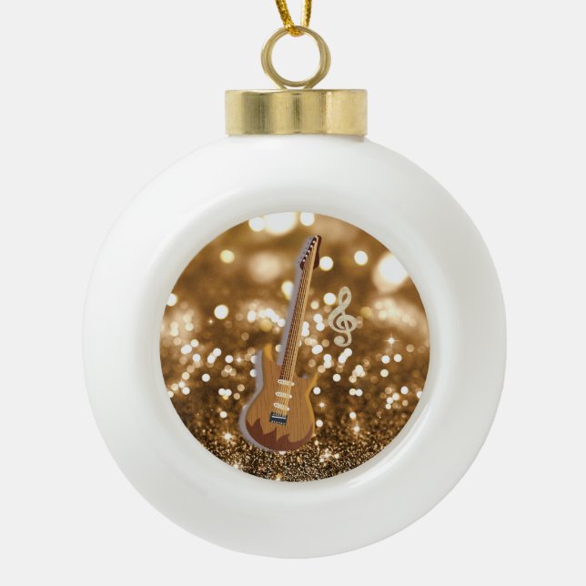 Goldene Bokeh Gitarre Keramik Kugel-Ornament (Vorderseite)