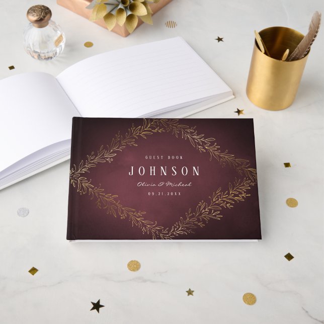 Goldene Bordeaux-Hochzeit Gästebuch (Vorderseite Offen)