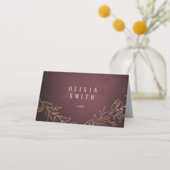 Goldene Bordeaux-Hochzeit Platzkarte (Vorderseite)