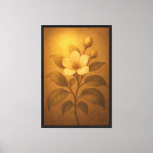 Goldene botanische Blütenillustration Leinwanddruck