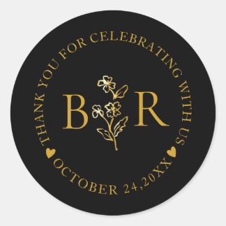 Goldene Botanische Individuelle Folienmonogramm Runder Aufkleber