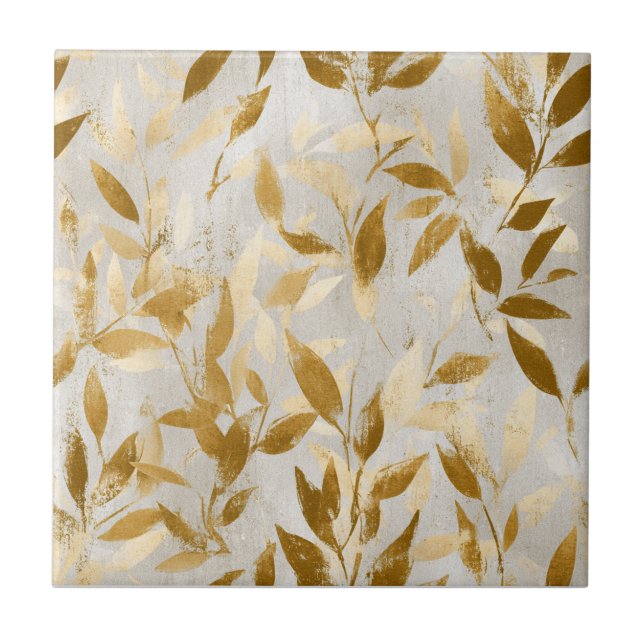 Goldene botanische Keramikfliese (Vorderseite)