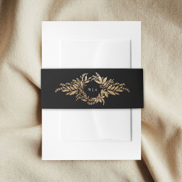goldene botanische Kranz Smoking Monogramm Hochzei Einladungsbanderole