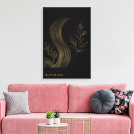 Goldene Botanische Wellen Fine Art Leinwand