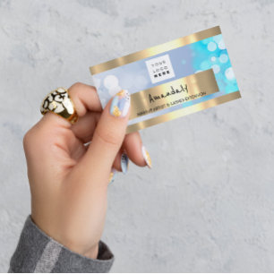 Goldene Boutique Shop QR CODE Logo hellblau Visitenkarte