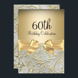 Goldene Bow Floral Swirl 60. Geburtstagsparty Einladung<br><div class="desc">Eleganter Gold Bow Blumenwirl 60. Geburtstagsparty Einladung. Elegantes goldenes Diamantenbogen und florales Swirl Design. Bitte beachten: Alle flachen Bilder! Sie haben keine echten Juwelen!</div>