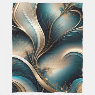 Goldene Brise - Aquamarine und goldene Blüte Abstr Fleecedecke