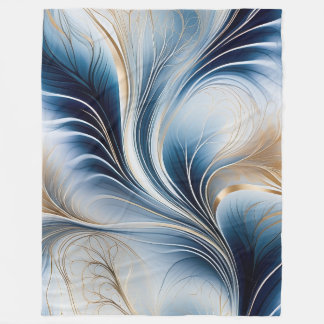 Goldene Brise - Blauer und goldene Abstrakte Kunst Fleecedecke