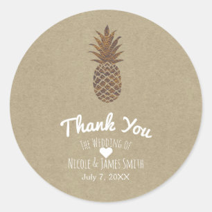 Goldene Bronze Ananas Kraft Natürlich Tropical Runder Aufkleber