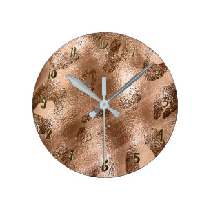 Goldene Bronze Gepard Leopard Druck Punkte Benutze Runde Wanduhr