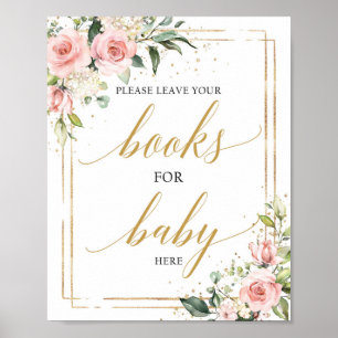 Goldene Bücher für Babyschild in Rosa Poster