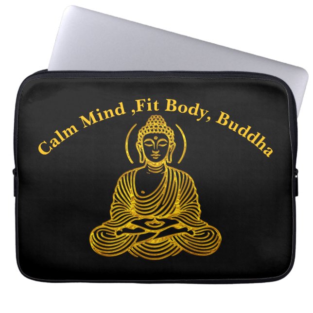 Goldene Buddha-Statue in Meditation Laptopschutzhülle (Vorderseite)