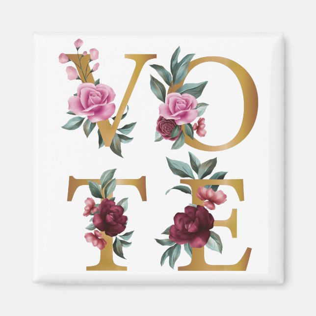 Goldene Burgund Blumen Feminine Wählen Sie eine an Magnet (Vorne)